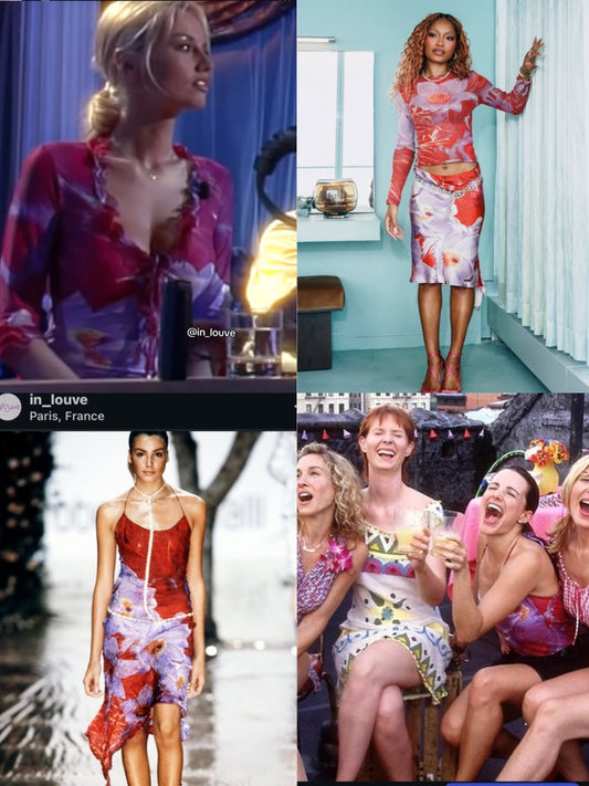 Roberto Cavalli 2000 Floral Swarovski Mesh & Silk Skirt Set