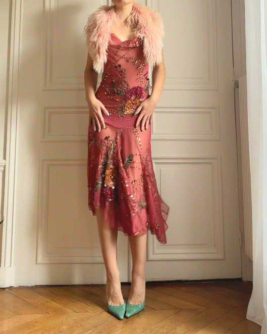 Vintage Mongolian pink collar scarf