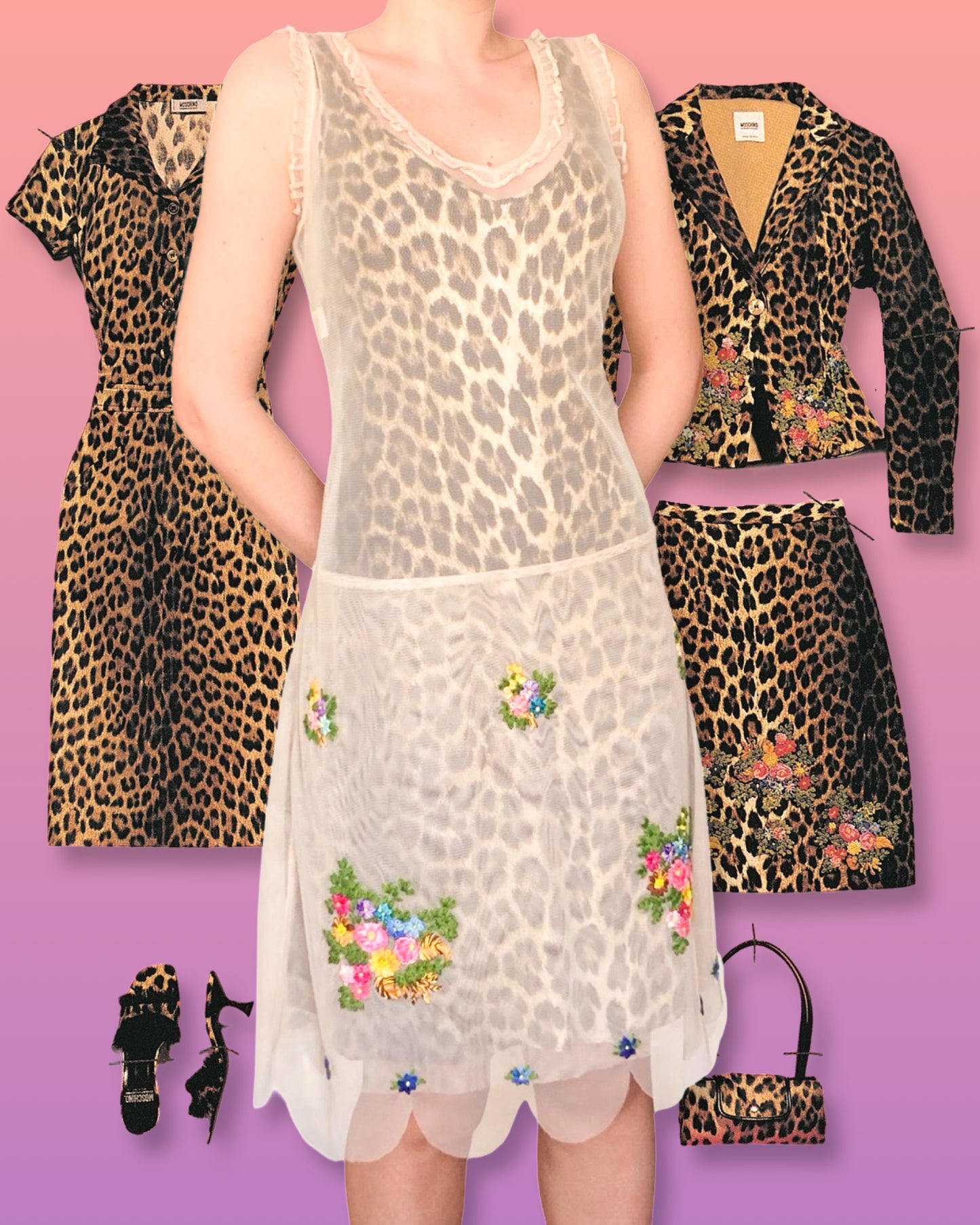 Moschino S/S 2000 Leopard Embroidered Mesh Dress - Campaign