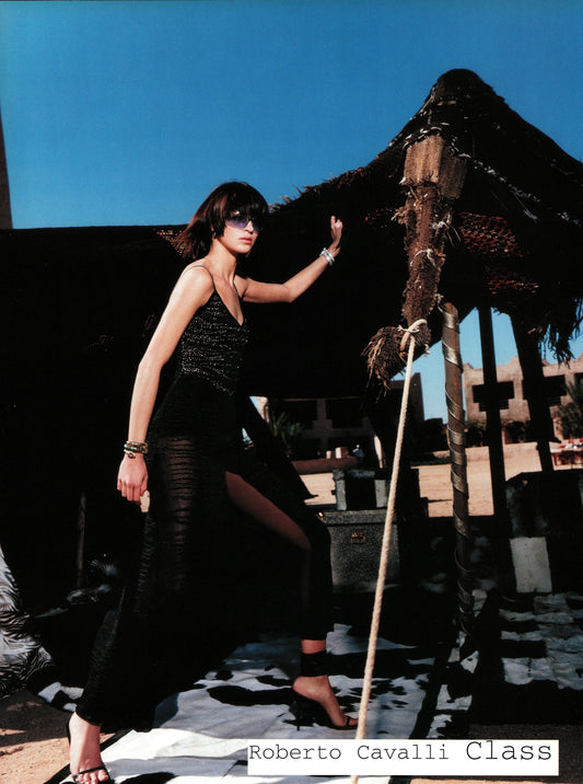 Roberto Cavalli 2001 beaded tiger-knit gown - documented