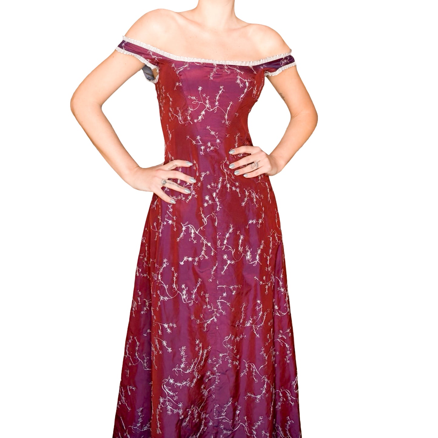 Corinne Sarrut VTG embroidered silk maxi laced dress - documented