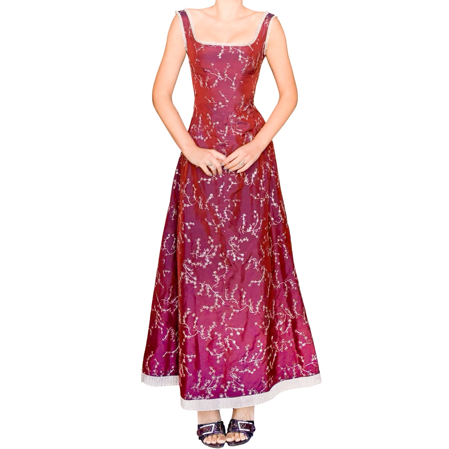 Corinne Sarrut VTG embroidered silk maxi laced dress - documented
