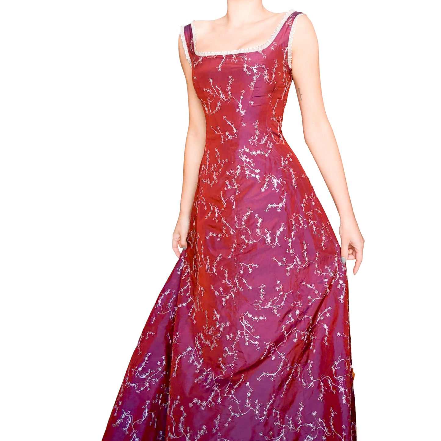 Corinne Sarrut VTG embroidered silk maxi laced dress - documented