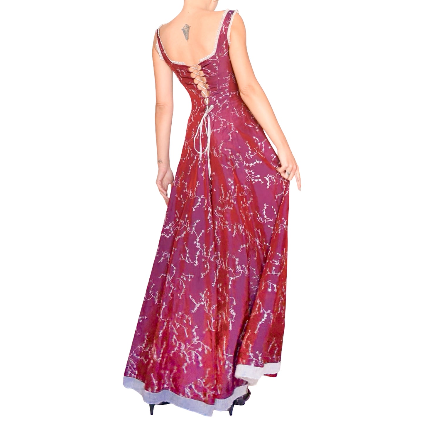Corinne Sarrut VTG embroidered silk maxi laced dress - documented