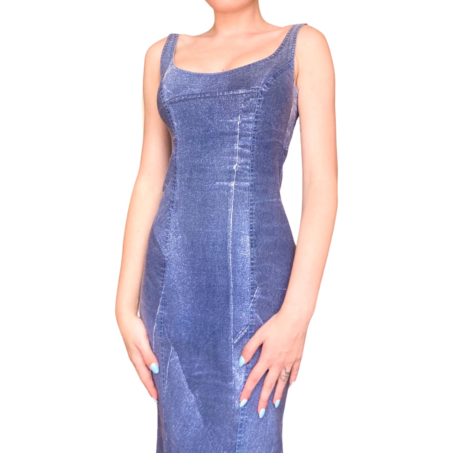 Monegasque Luxury Designer 90's stretchy denim dress