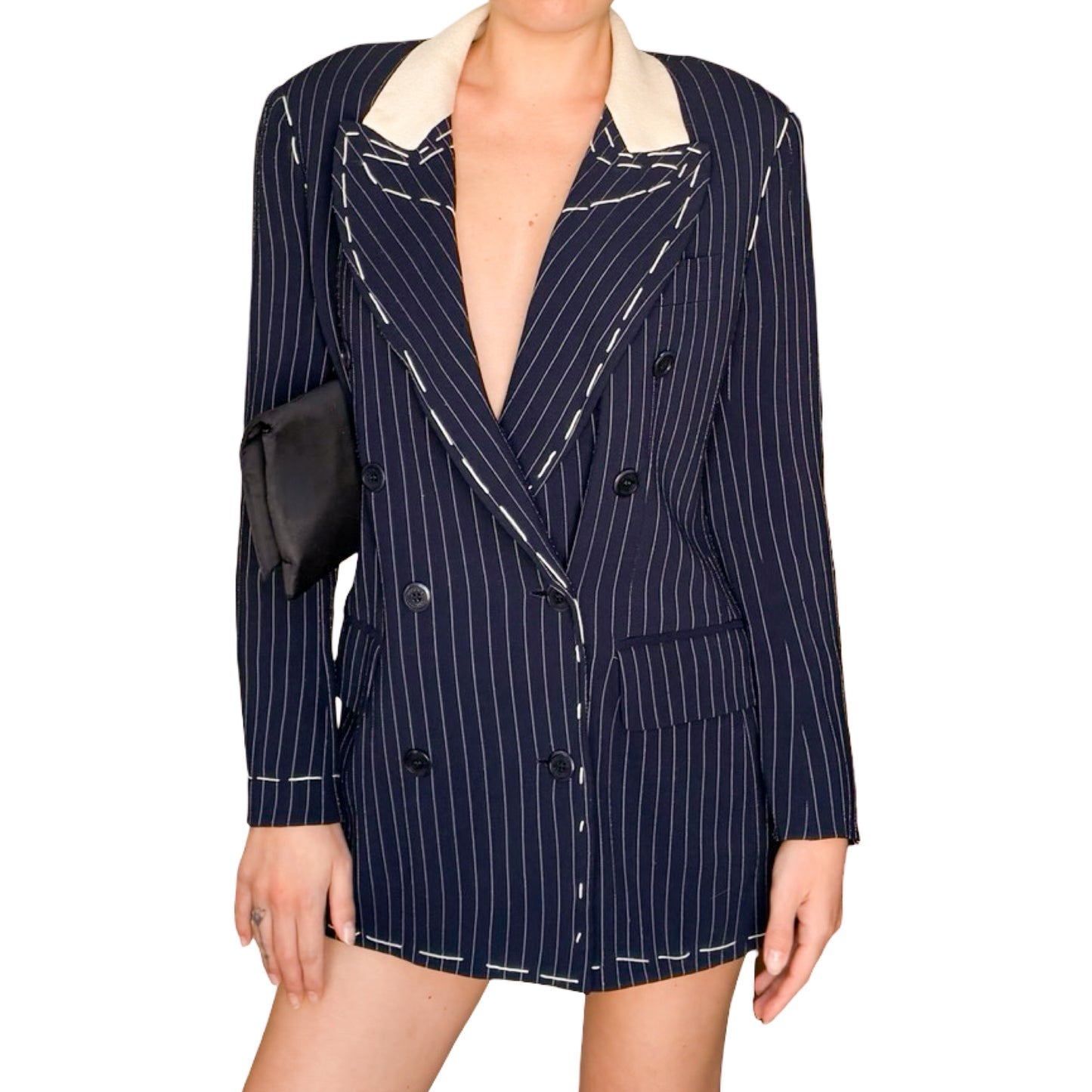 Moschino Couture 1994 Pinstripe Maxi Blazer - runway