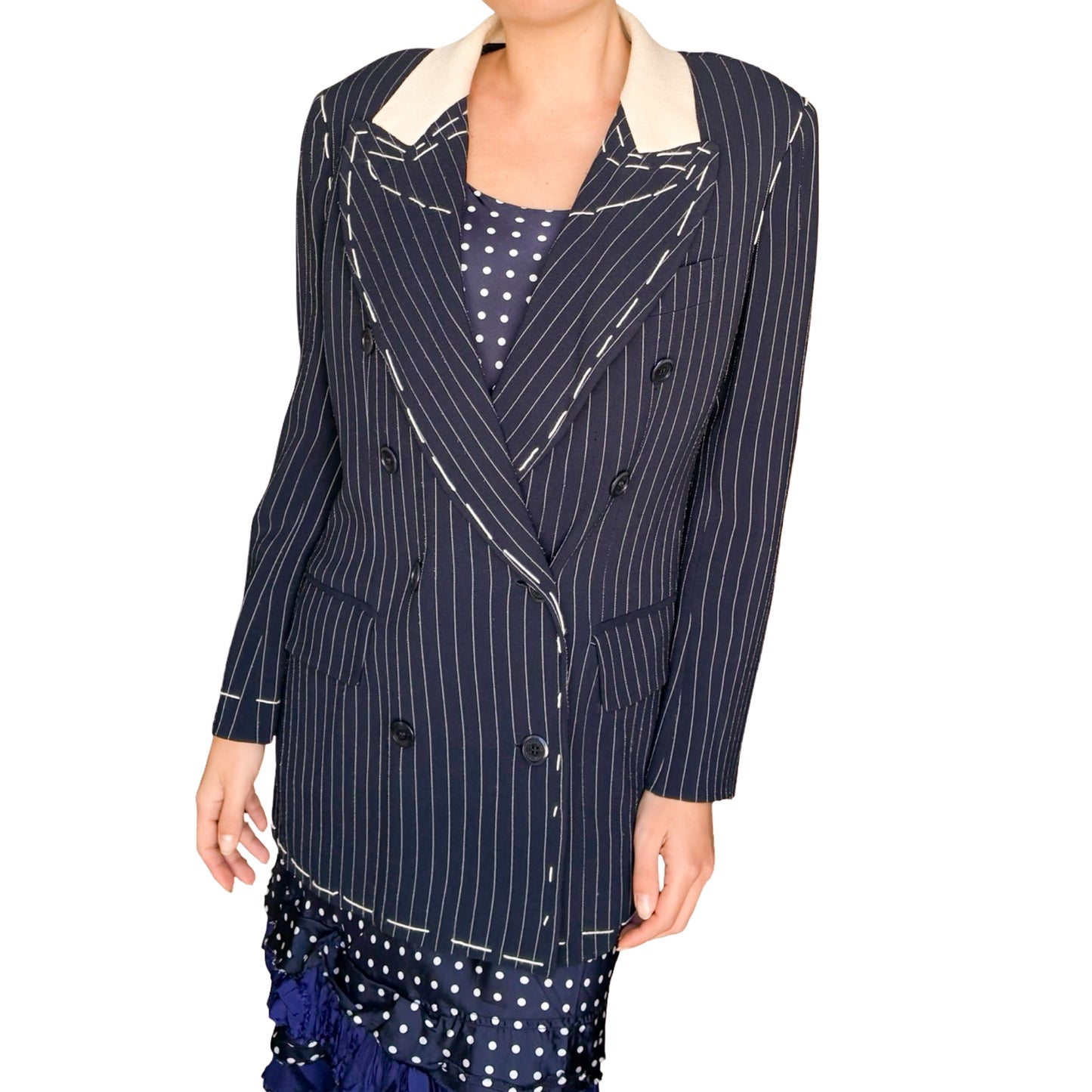Moschino Couture 1994 Pinstripe Maxi Blazer - runway