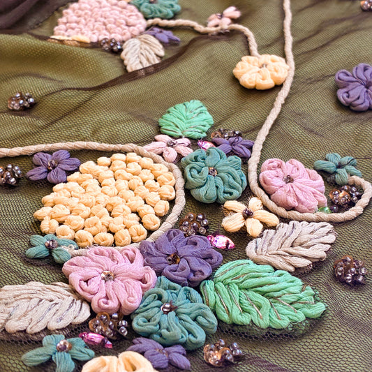 Spanish VTG 3D Embroidered Silk Top