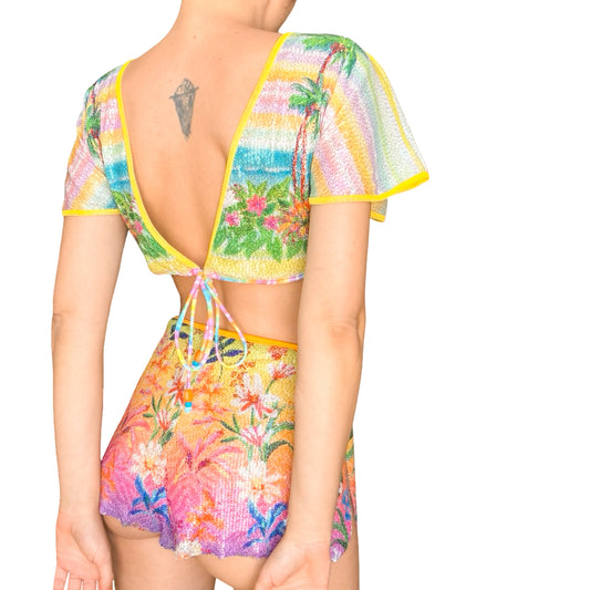 Italian Luxury Designer Y2K Tropical Sequined 3pcs Set (dead stock)