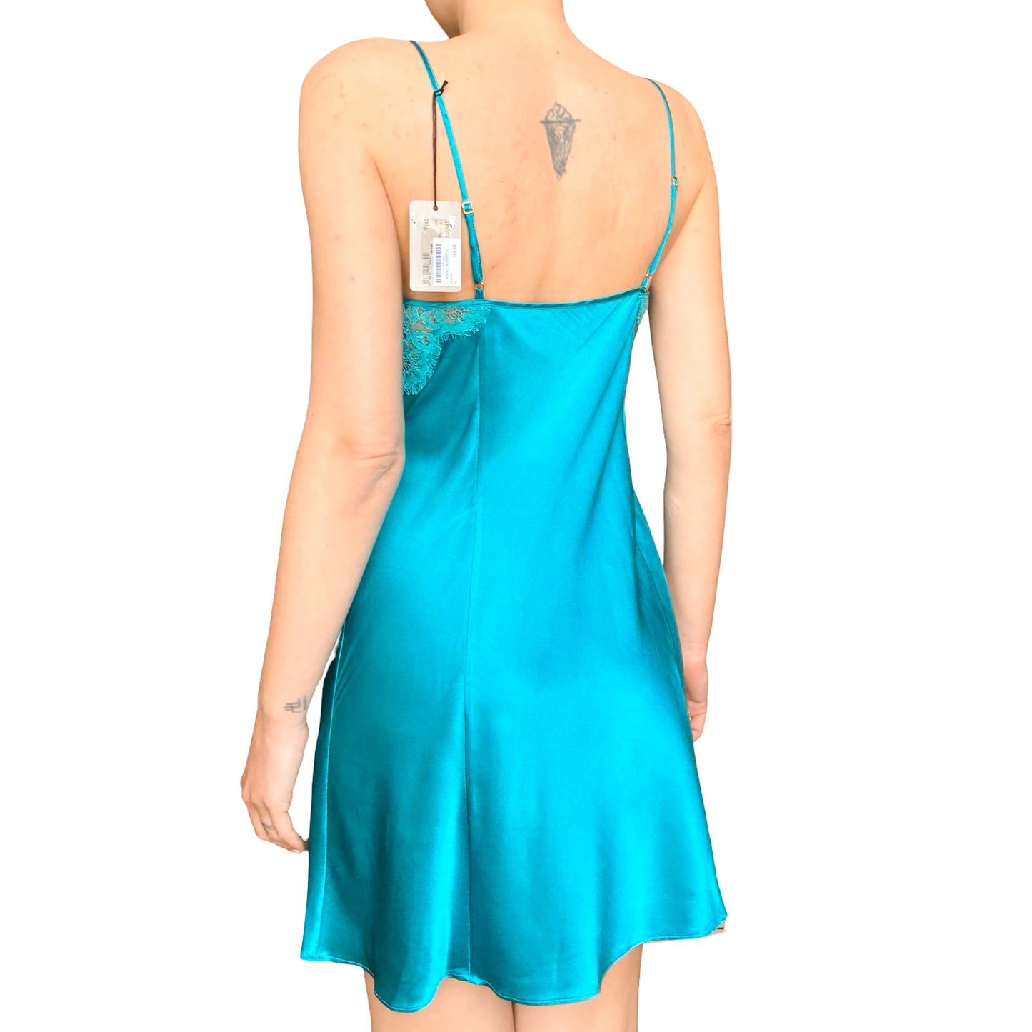 French Luxury Designer VTG Turquoise Silk Slip - dead stock