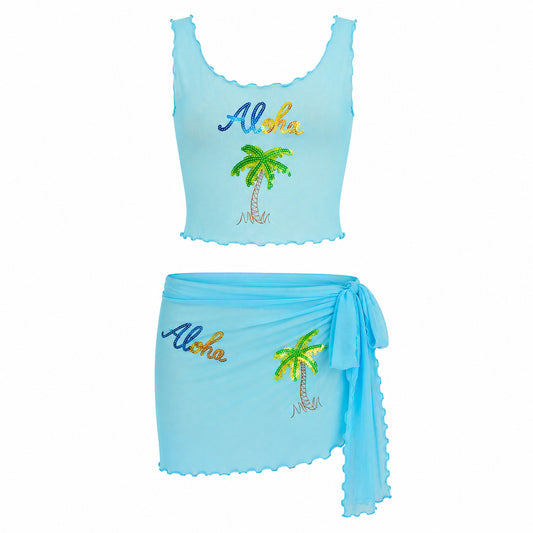 90's Italian Aloha Sequin Mesh Set
