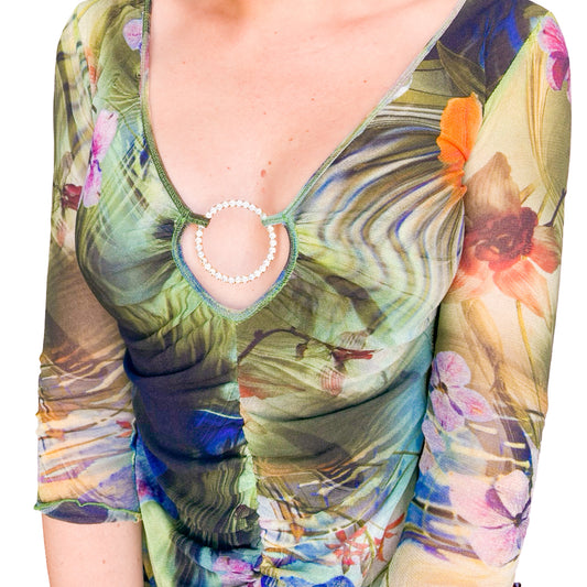 Italian Tropical Y2K Mesh Crystal Ring Top