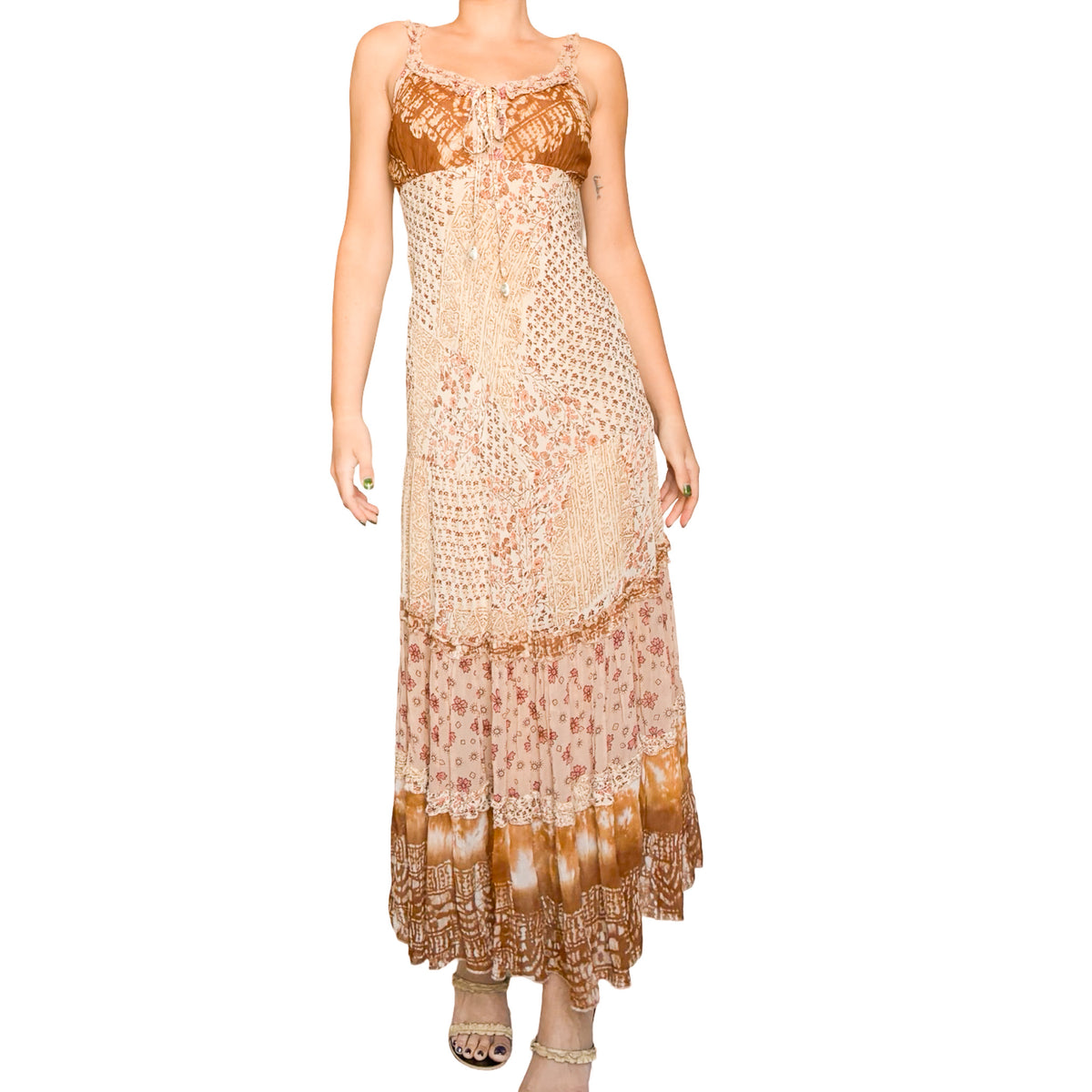 French 90's Bohemian Patchwork Maxi Dress