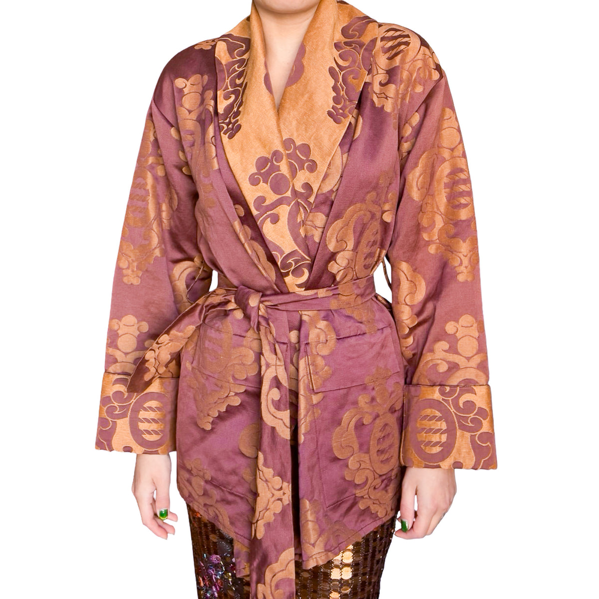 Handmade 70's Raw Silk Jacquard Kimono