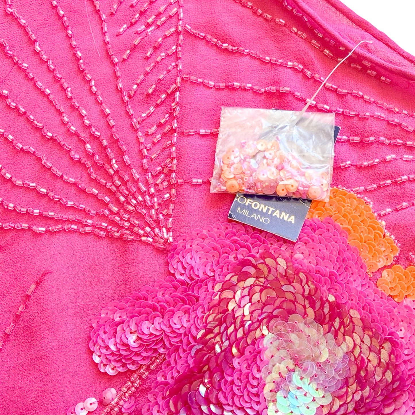 Italian Designer 90S Pink Silk Beaded Flower Skirt