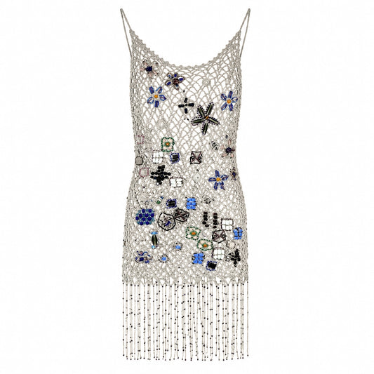 Italian Handmade 90s Jewelled Crochet Open-Back Top