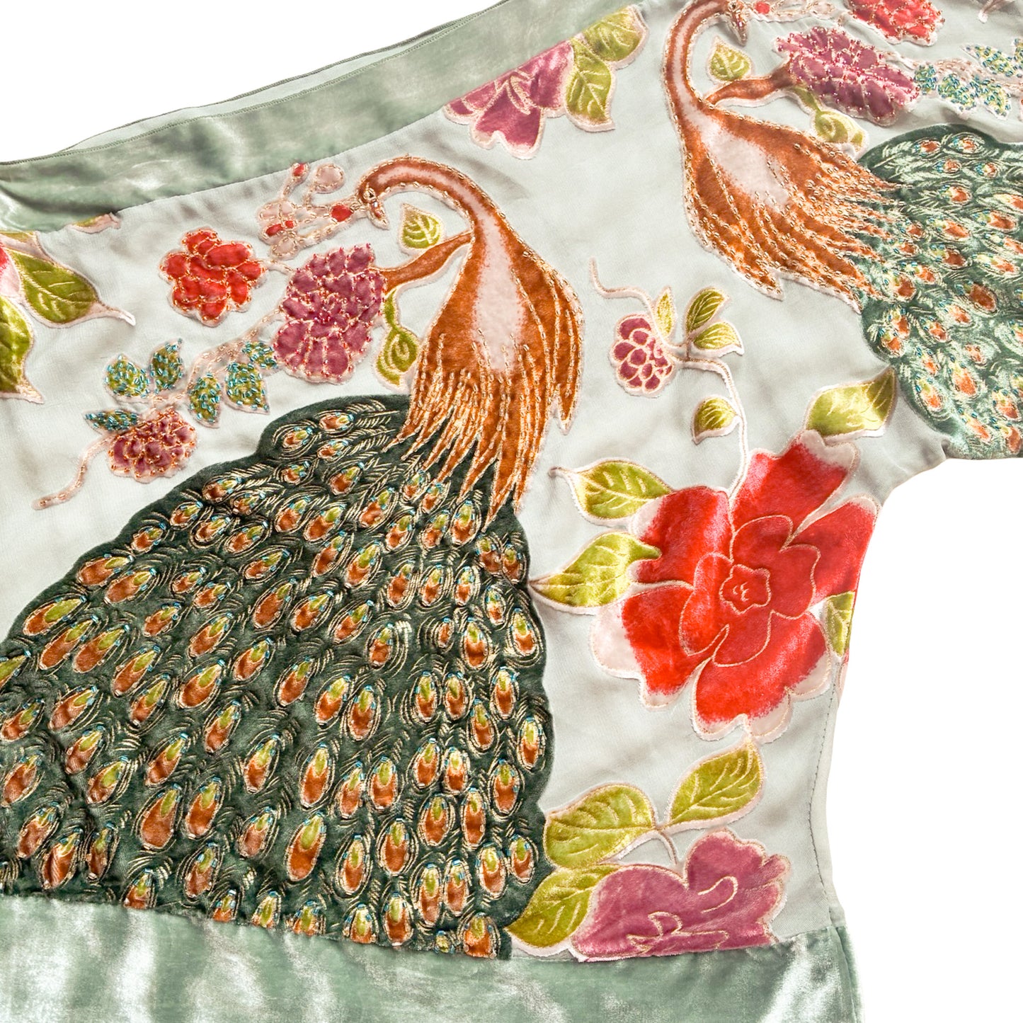 VTG 90s Silk Peacock Beaded Top