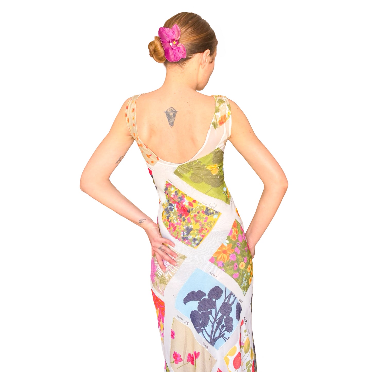 Moschino 90s Rare Mesh Garden Print Dress