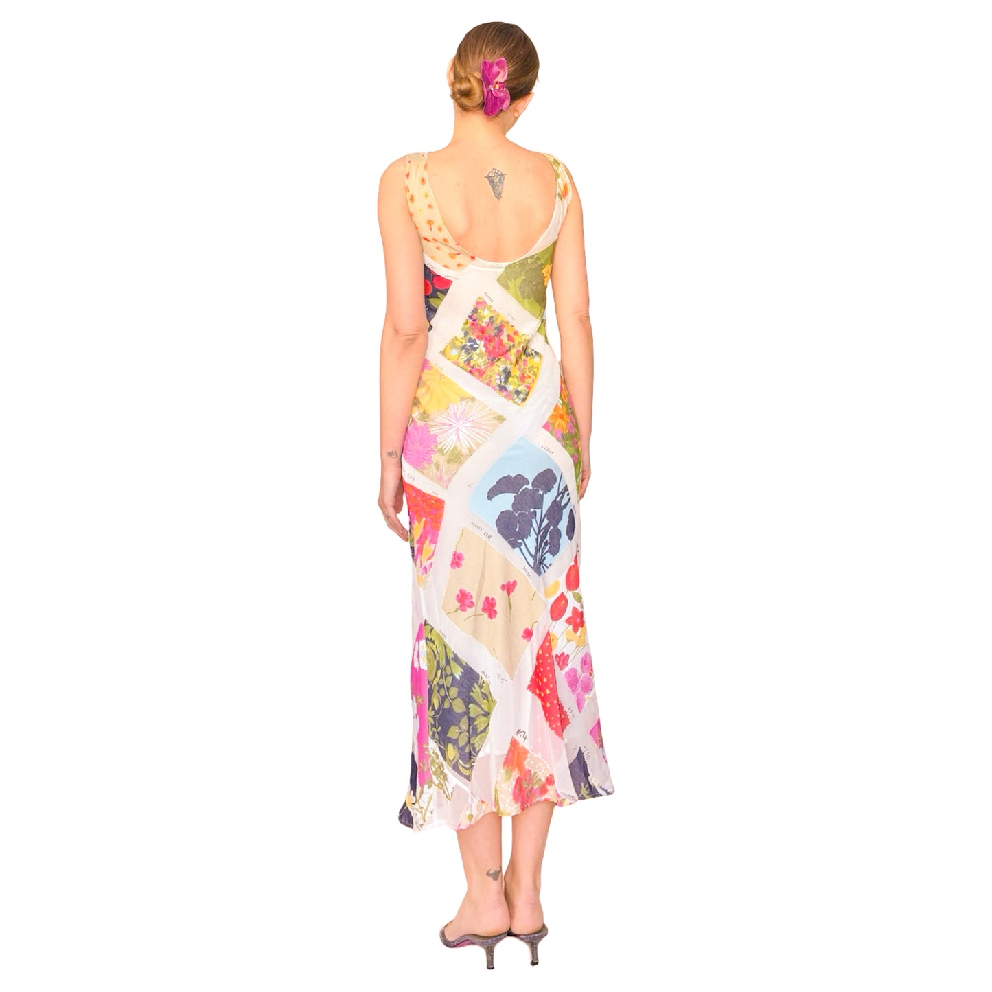 Moschino 90s Rare Mesh Garden Print Dress
