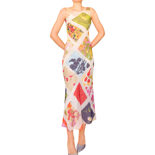 Moschino 90s Rare Mesh Garden Print Dress