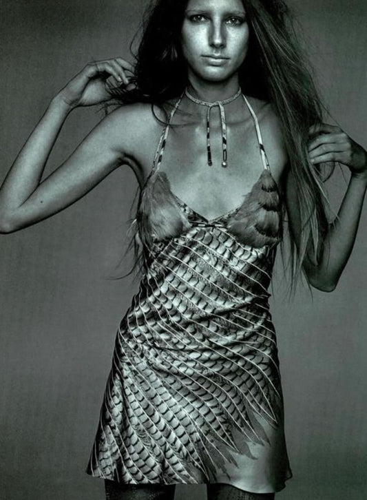 Roberto Cavalli 1999 feather stretchy dress - documented