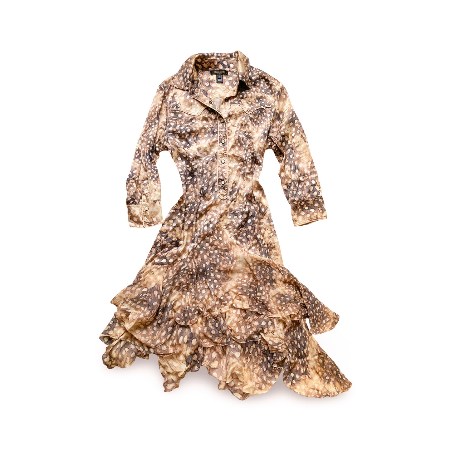 Roberto Cavalli S/S 2004 silk feather print dress - runway