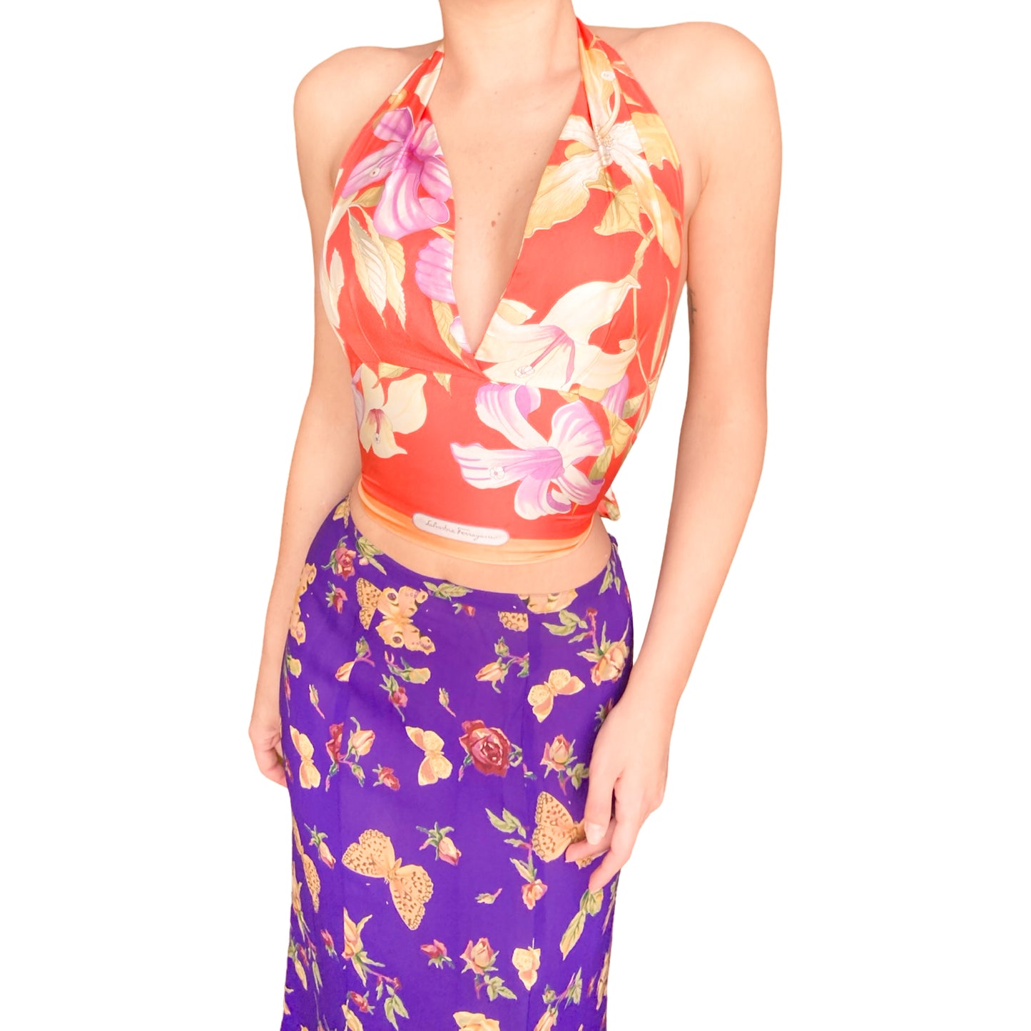 Salvatore Ferragamo vintage "Lilies" silk wrapped top