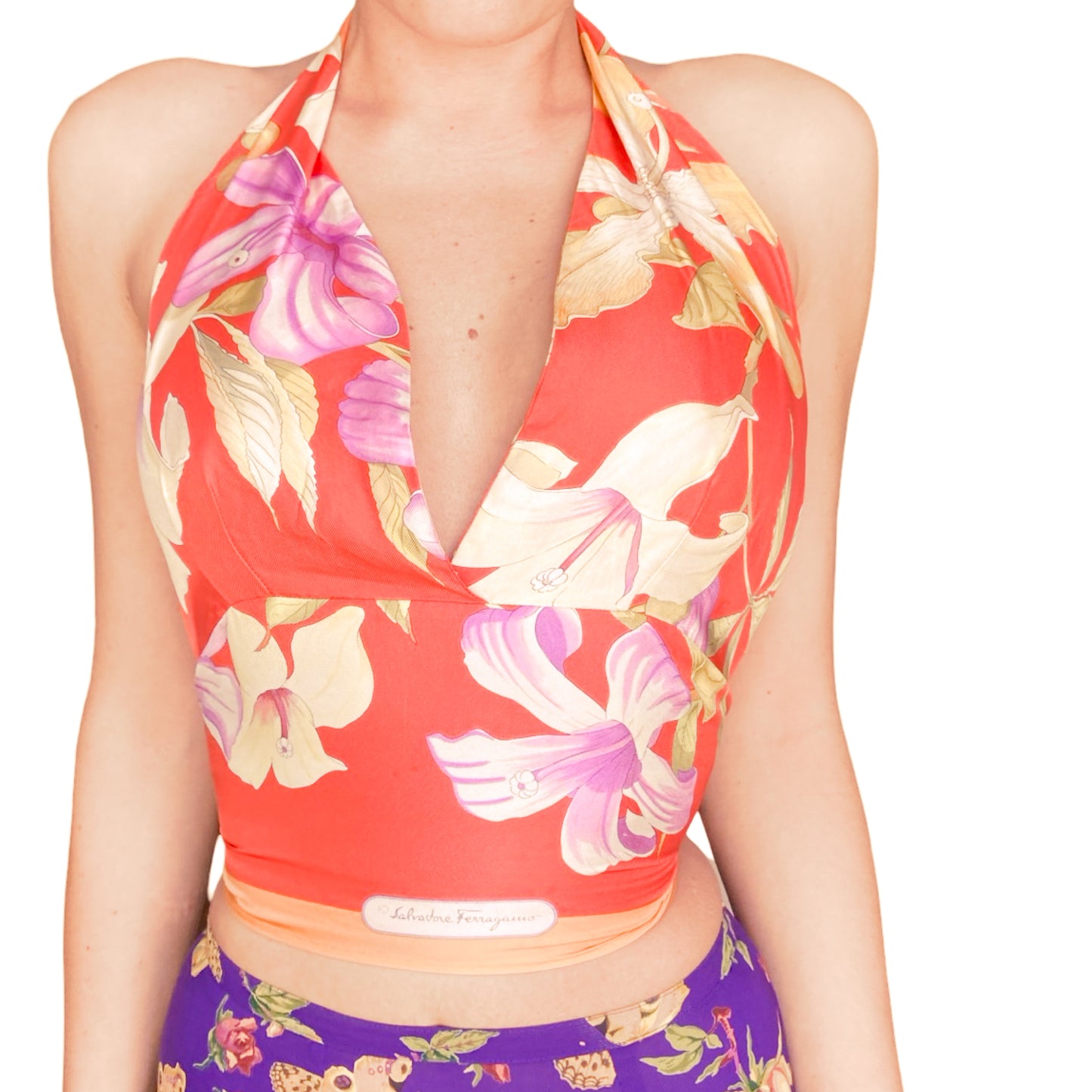 Salvatore Ferragamo vintage "Lilies" silk wrapped top