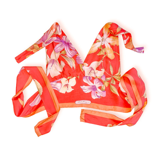 Salvatore Ferragamo vintage "Lilies" silk wrapped top