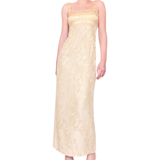 Luxury French Designer 90's golden maxi dress