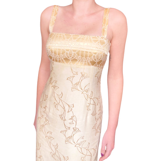 Luxury French Designer 90's golden maxi dress