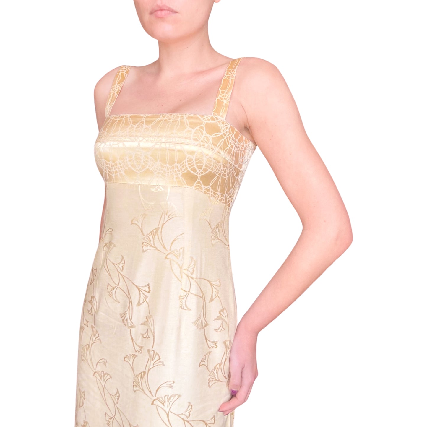 Luxury French Designer 90's golden maxi dress