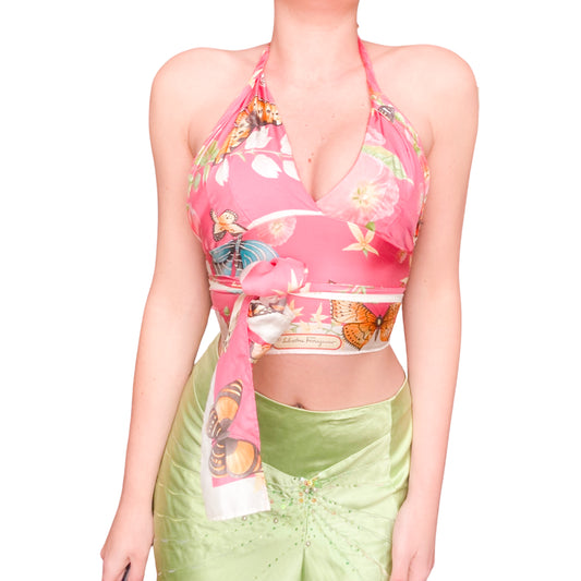 Salvatore Ferragamo vintage silk wrapped top