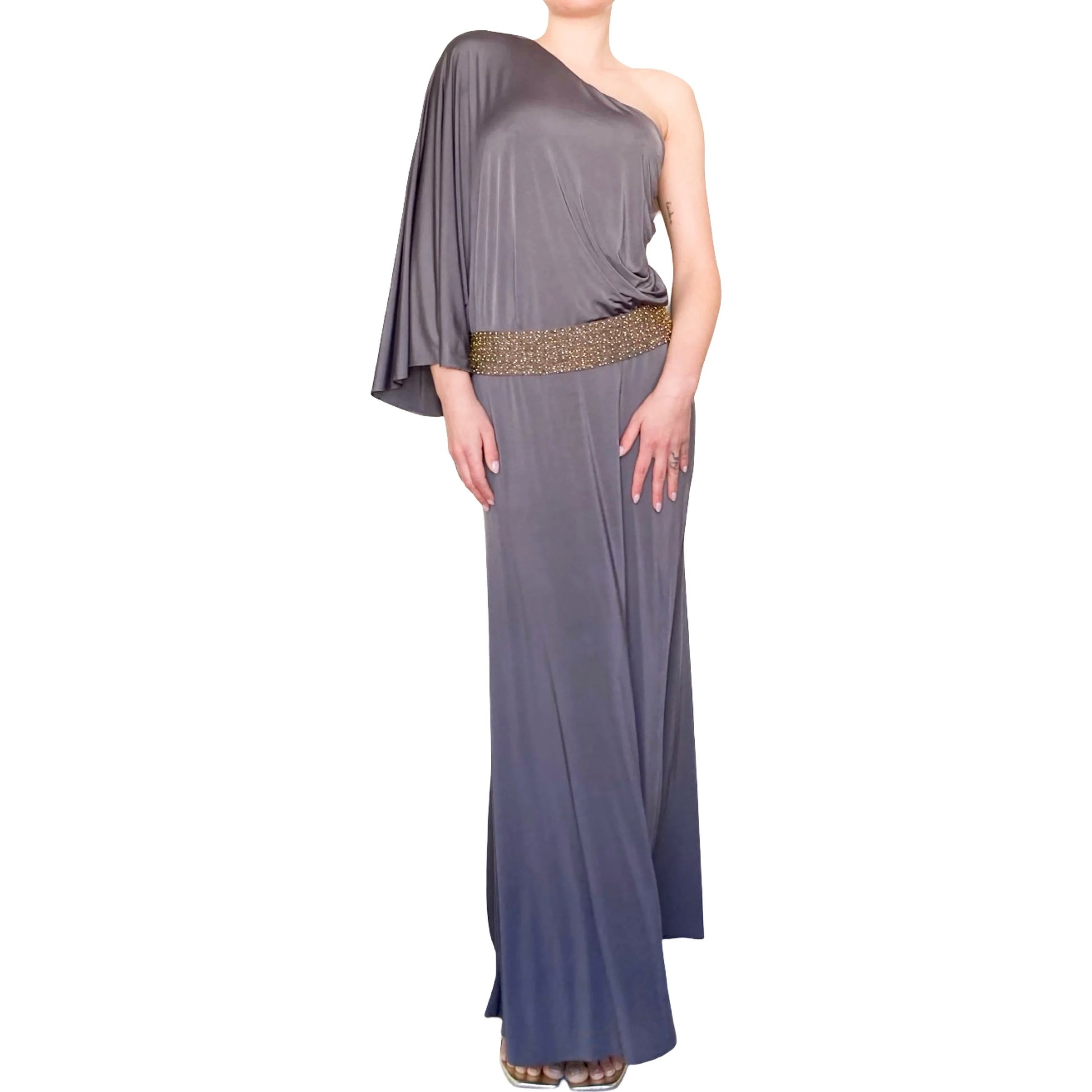 grey toga dress Roman Long Grey Set with Rustic Decorated White Toga