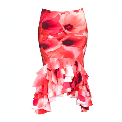 Roberto Cavalli 2002 Poppies silk Skirt -  runway