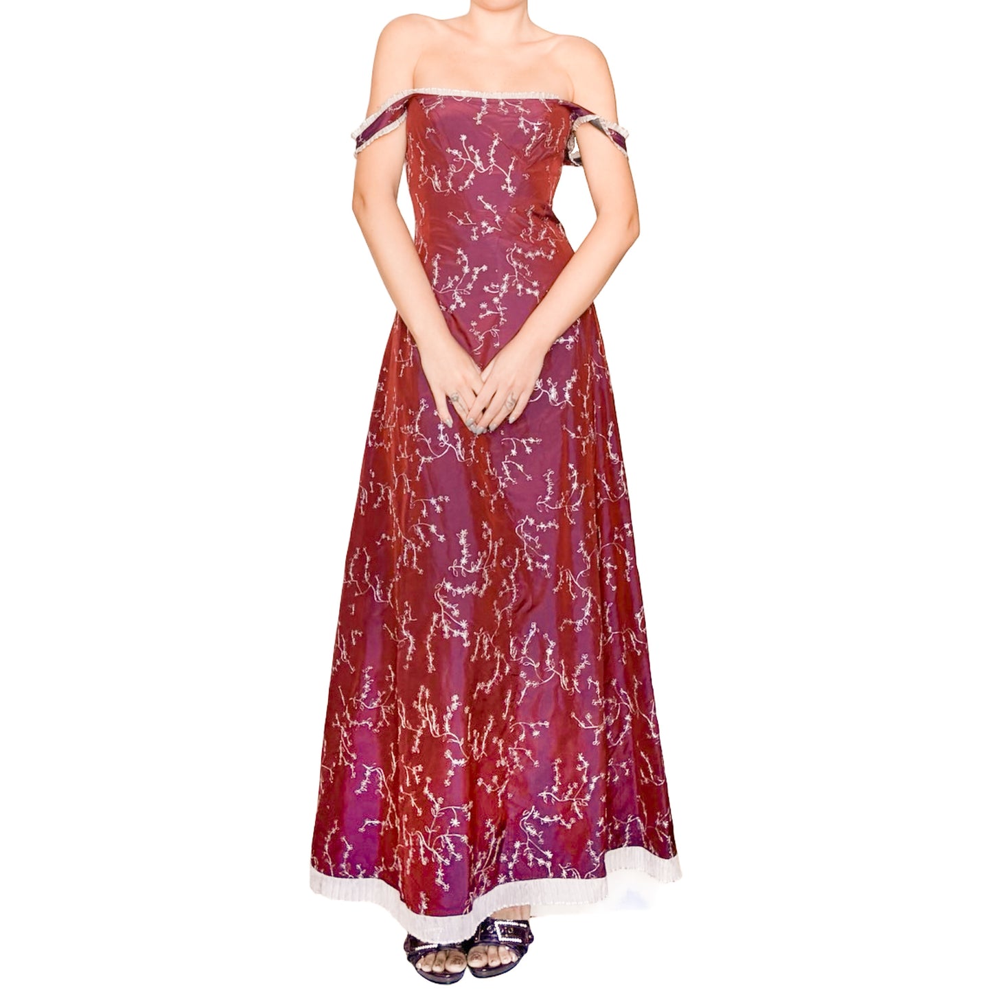 Corinne Sarrut VTG embroidered silk maxi laced dress - documented