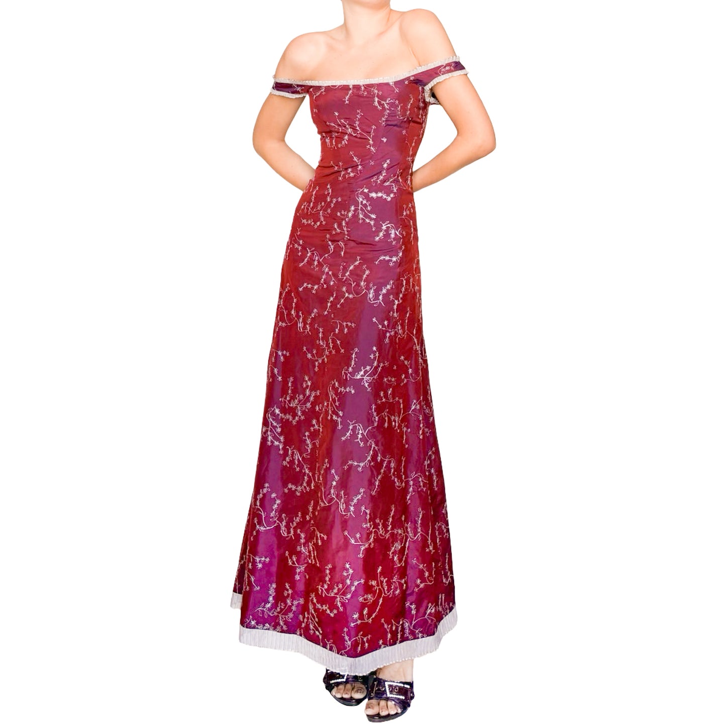 Corinne Sarrut VTG embroidered silk maxi laced dress - documented
