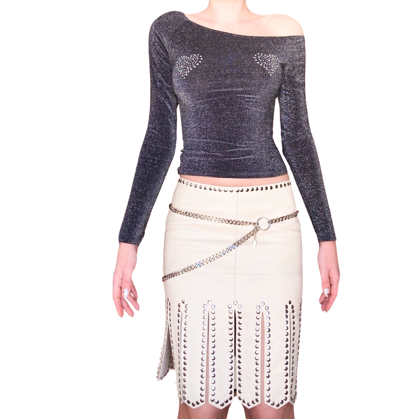 Dolce & Gabbana S/S 2003 iconic studded leather skirt + belt