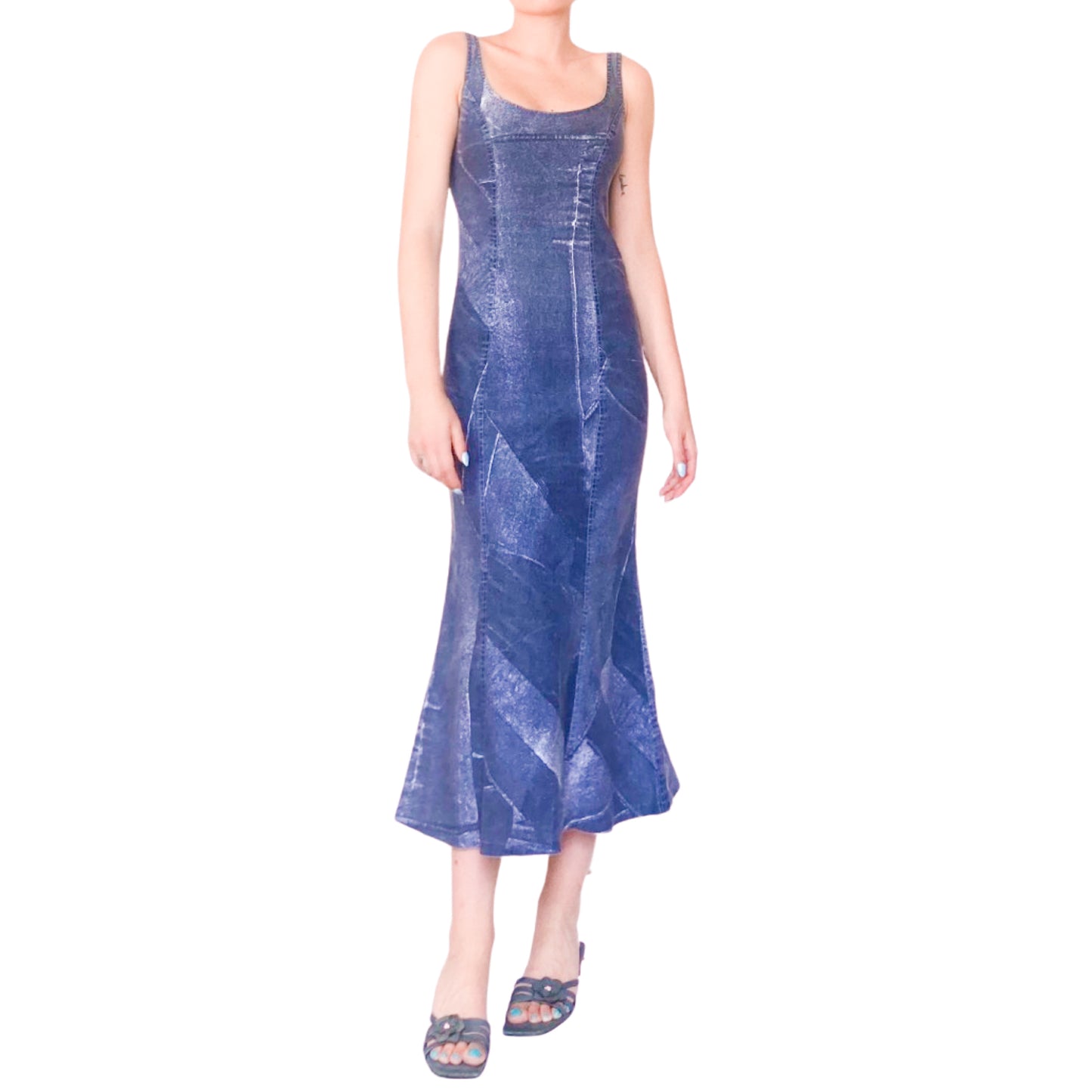 Monegasque Luxury Designer 90's stretchy denim dress