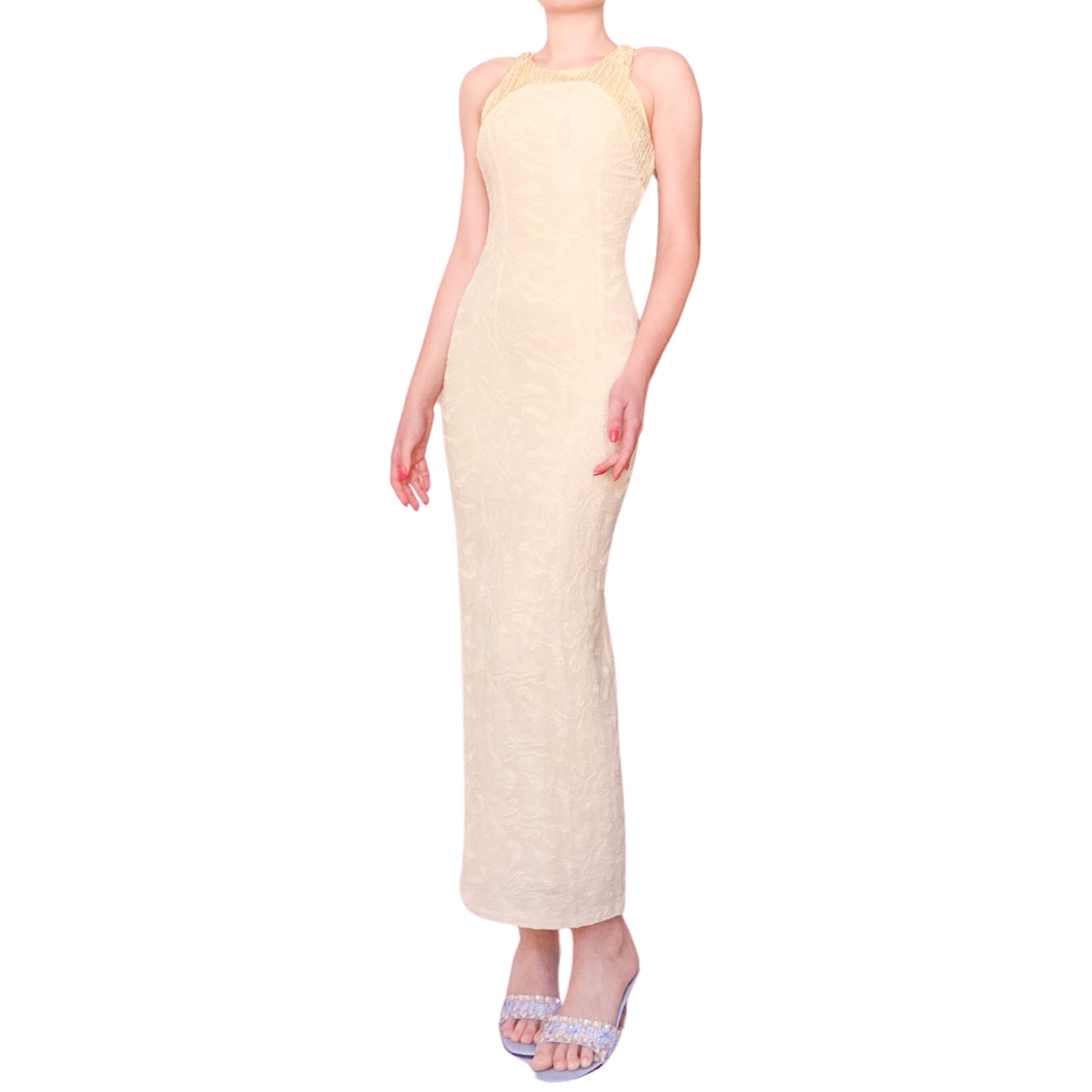 Luxury French Designer 90's textured maxi dress