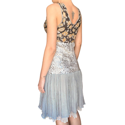 Italian Designer 90's silk silver sequined dress