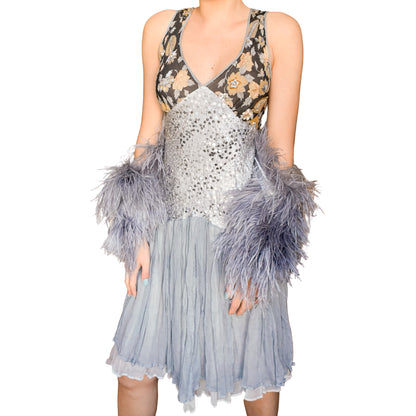 Italian Designer 90's silk silver sequined dress