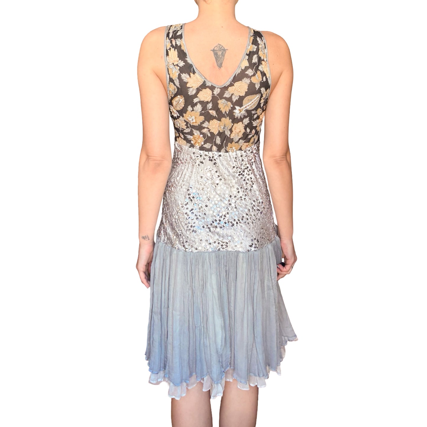 Italian Designer 90's silk silver sequined dress