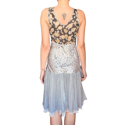 Italian Designer 90's silk silver sequined dress