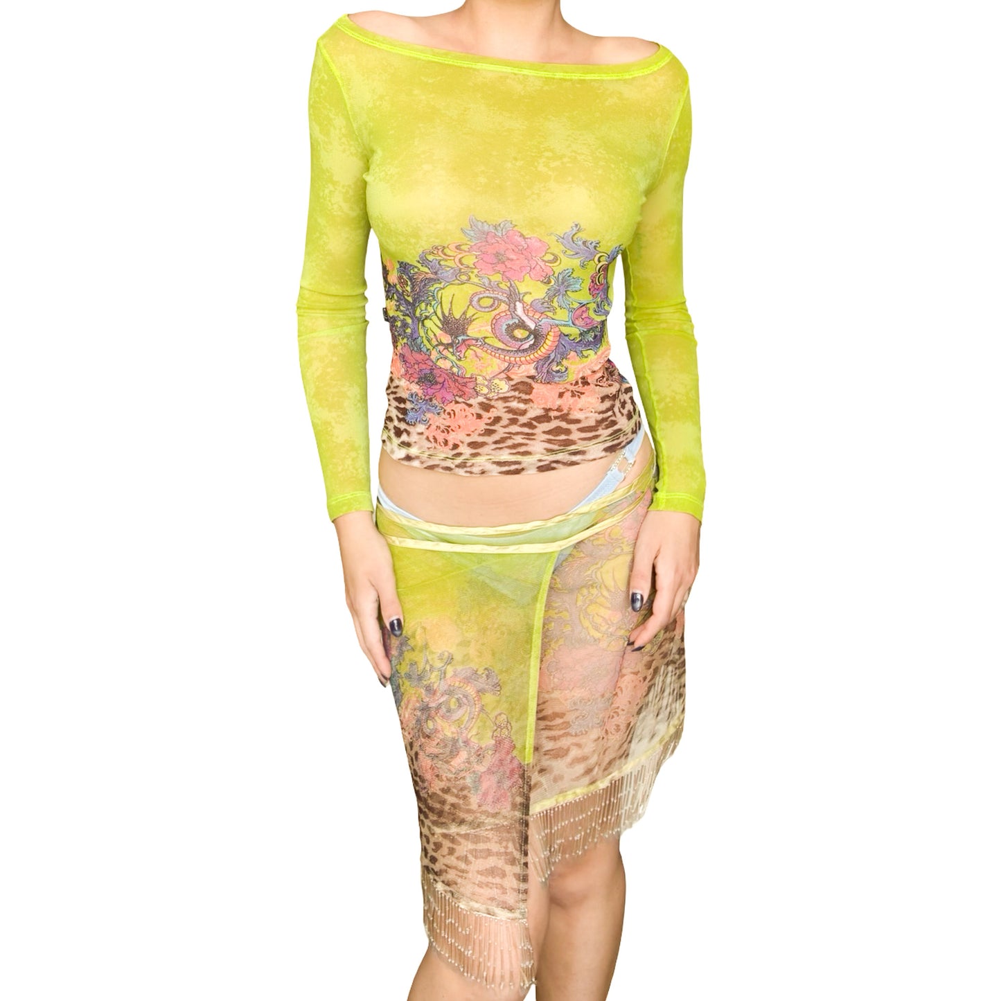 Roberto Cavalli S/S 2000 Iconic set with beaded sarong - documented