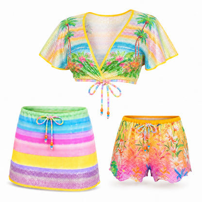 Italian Luxury Designer Y2K Tropical Sequined 3pcs Set (dead stock)