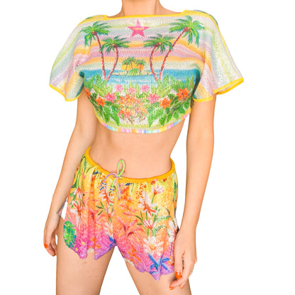 Italian Luxury Designer Y2K Tropical Sequined 3pcs Set (dead stock)