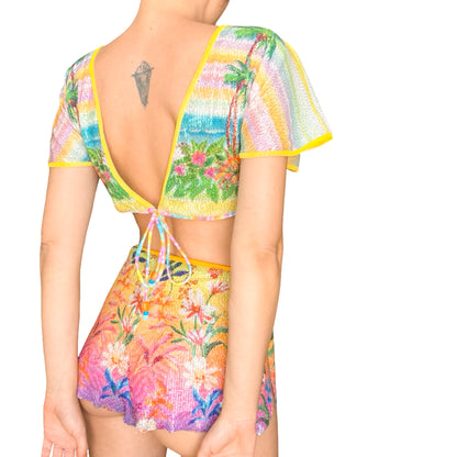 Italian Luxury Designer Y2K Tropical Sequined 3pcs Set (dead stock)
