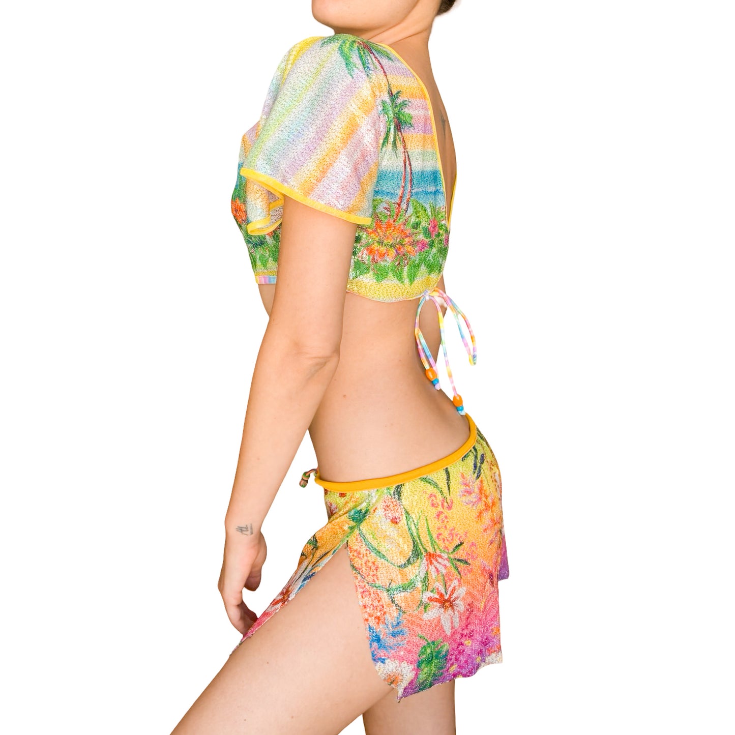 Italian Luxury Designer Y2K Tropical Sequined 3pcs Set (dead stock)