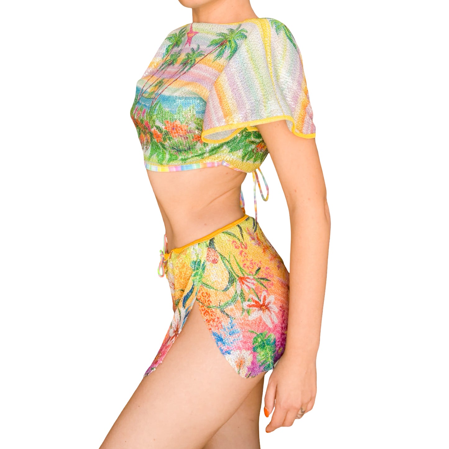 Italian Luxury Designer Y2K Tropical Sequined 3pcs Set (dead stock)